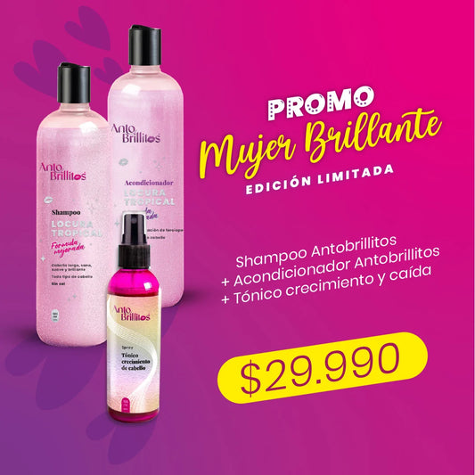 Promo Mujer Brillante – Pack Crecimiento y Caída Locura Tropical (Shampoo + Acondicionador) + Tónico de Crecimiento Capilar